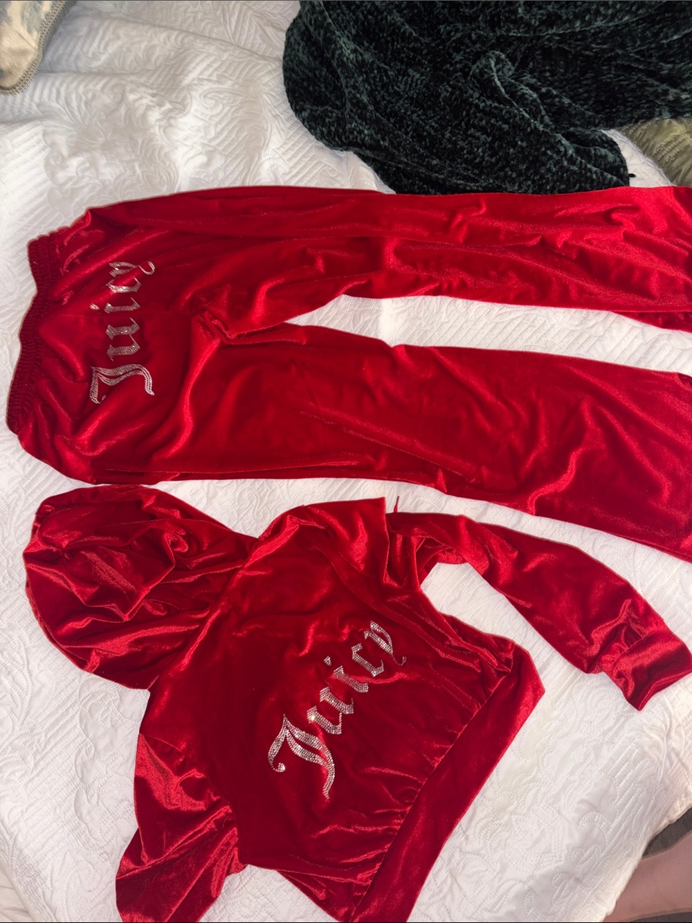 Red two piece Juicy Courure Rhinestone Velour Track suit